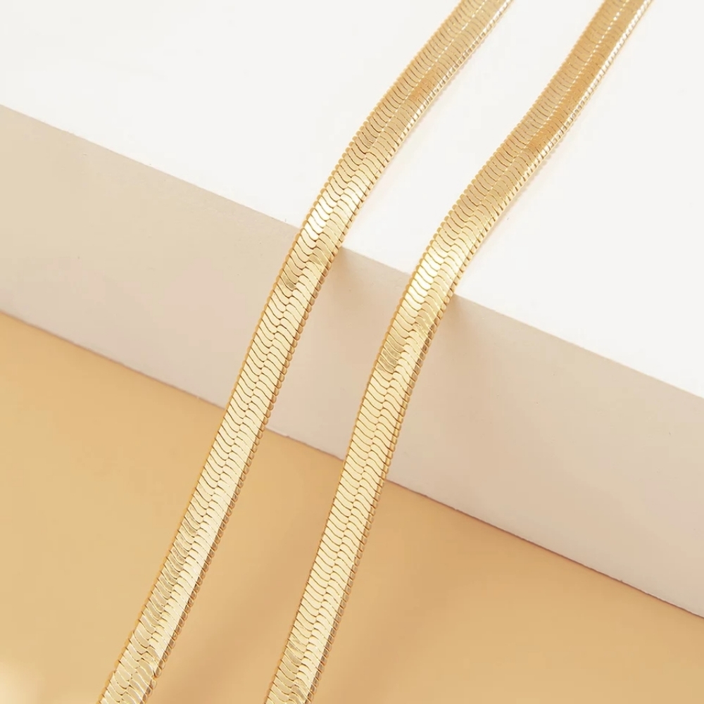 Flat Snake Link Chain Choker gold Necklace - Picture 4 of 5